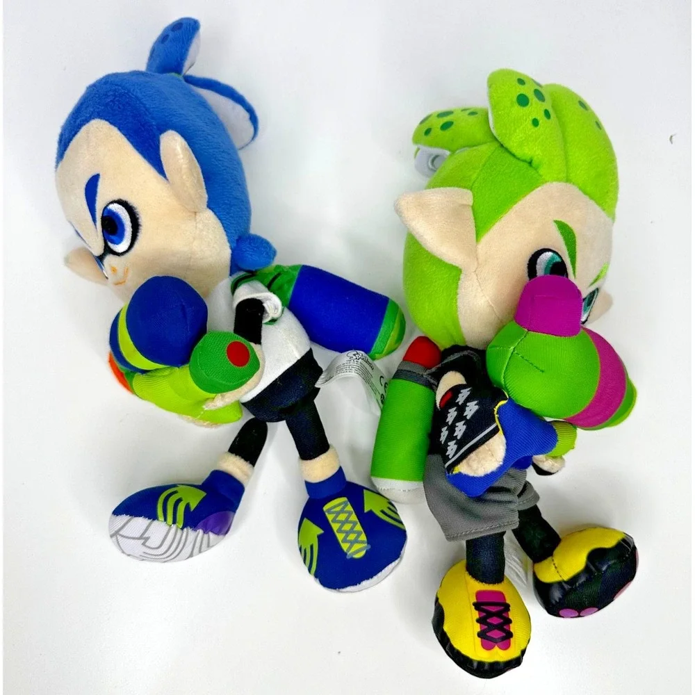 Splatoon Plush Inkling Blue Neon Green Set of 2 stuffed Animal 10
